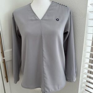 Lands' End Light Gray V-Neck Blouse with Chase Bank Logo
